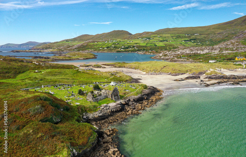 Derrynane Abbey aka Ahamore Abbey west of Caherdaniel on the Ring of Kerry, Iveragh peninsula, Ireland. Dates from 6 C. Looking north west photo