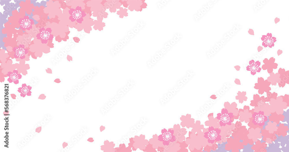 桜舞う春のお花見バナー用ベクターイラスト背景素材