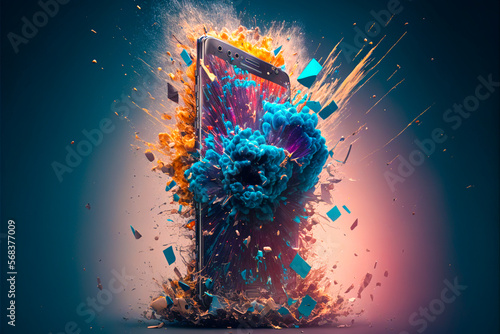 Ai generated image of smart phone exploded