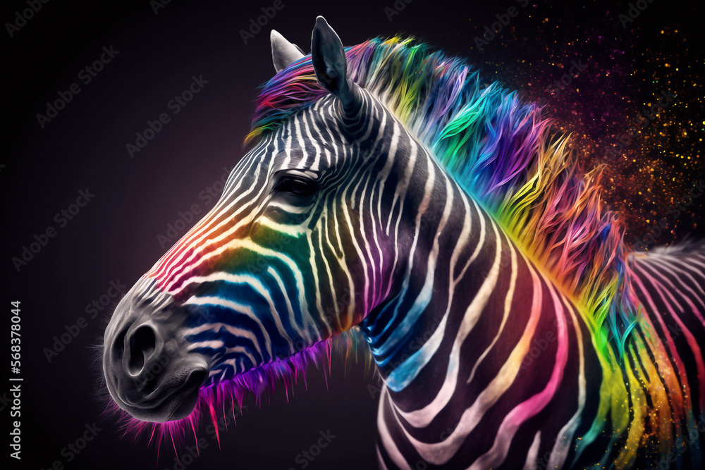 Illustration of a multicolored zebra - AI generative