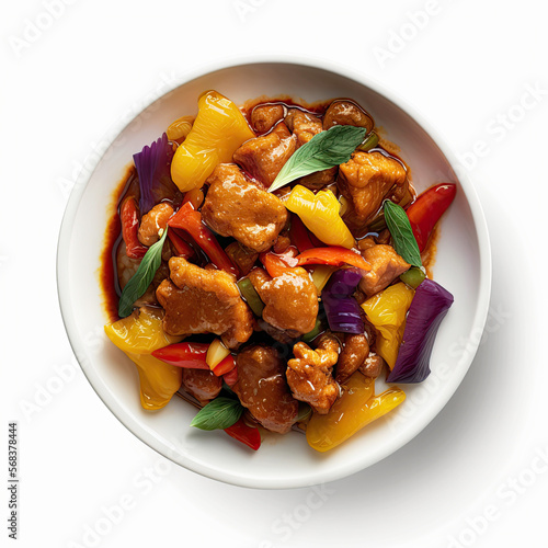 Plate of Sweet and Sour Pork on a White Background (Generative AI)