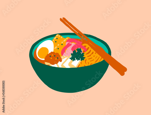 bowl with noodles and chopsticks photo
