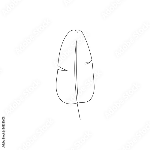 Line palm leaf art. One continuous line art decorative banana palm leaf draw. Editable stroke single tropical leaf element. Isolated vector illustration