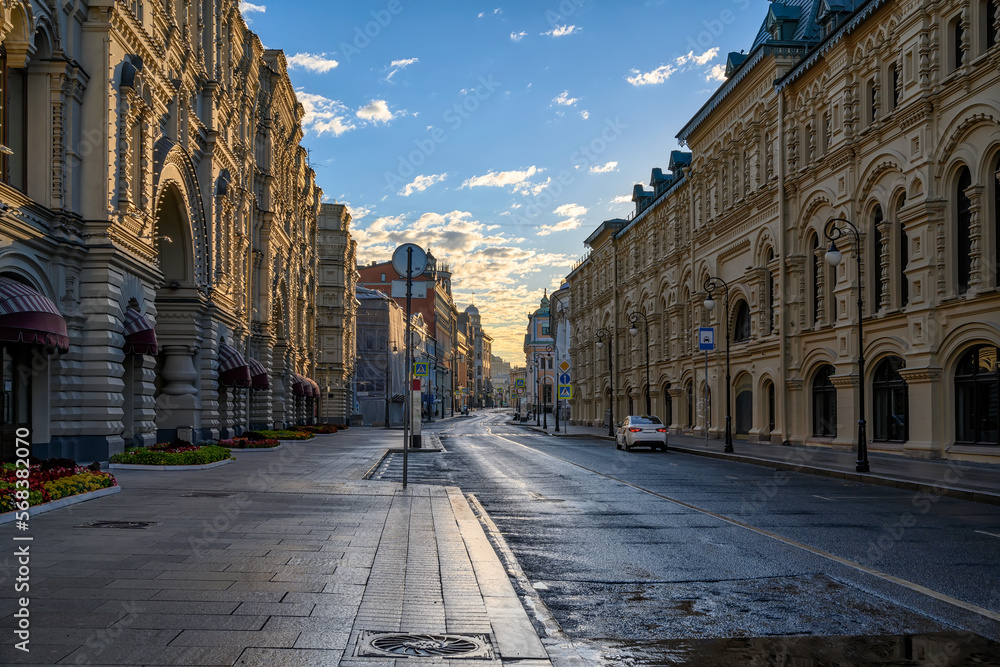 Ilinka Street in Moscow, Russia. Architecture and landmarks of Moscow. Cityscape of Moscow