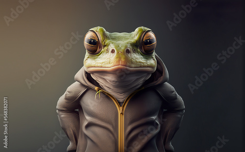 Portrait of a fitness athlete frog wearing sportswear, sport, generative ai