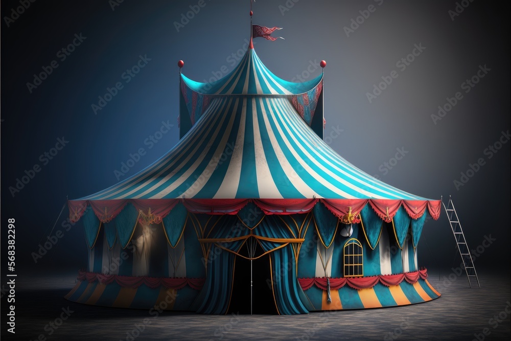 a cute adorable circus tent generative ai rendered in the style of children-friendly cartoon animation fantasy style a cute adorable circus tent generative ai rendered in the style of children-friendly cartoon animation fantasy style