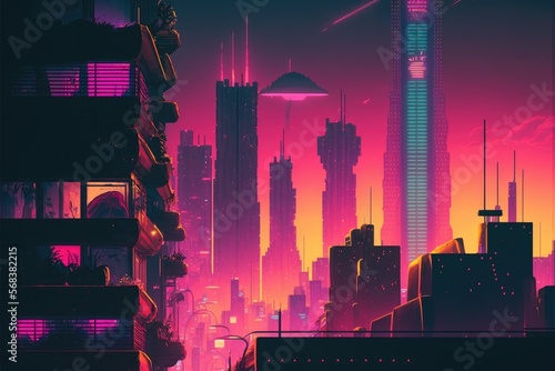 Wallpaper Mural cyberpunk cityscape generative ai illustration Torontodigital.ca