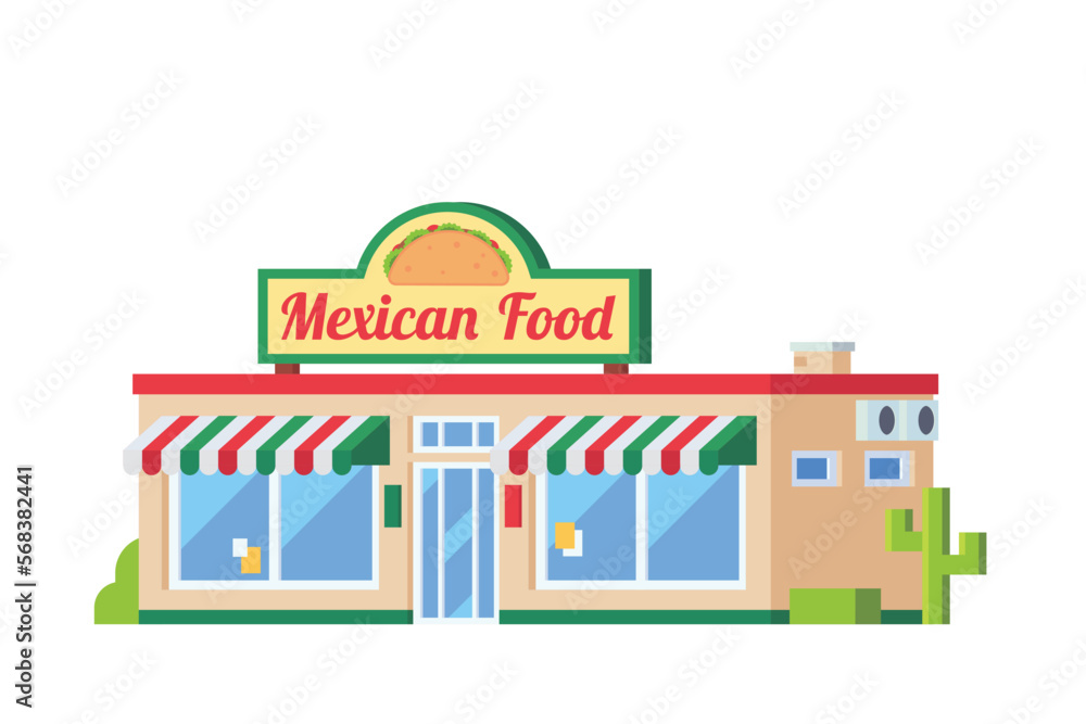 Vector taco mexican food restaurant building flat design illustration