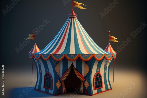 a cute adorable circus tent generative ai rendered in the style of children-friendly cartoon animation fantasy style