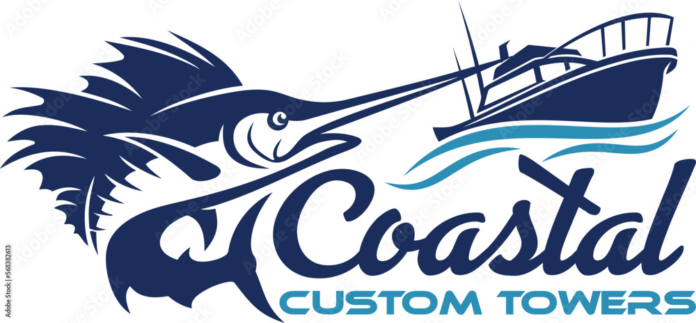 fishing boat logo design Stock Vector