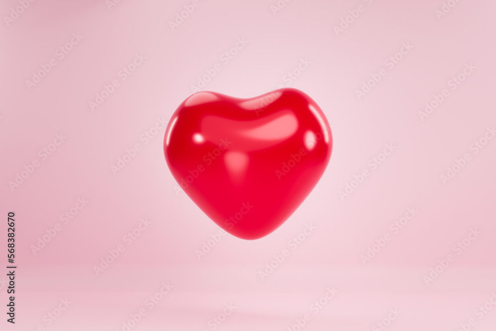 Heart Valentine, Read Heart 3D with Pink Background