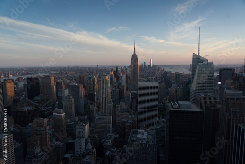 NYC city skyline at sunset