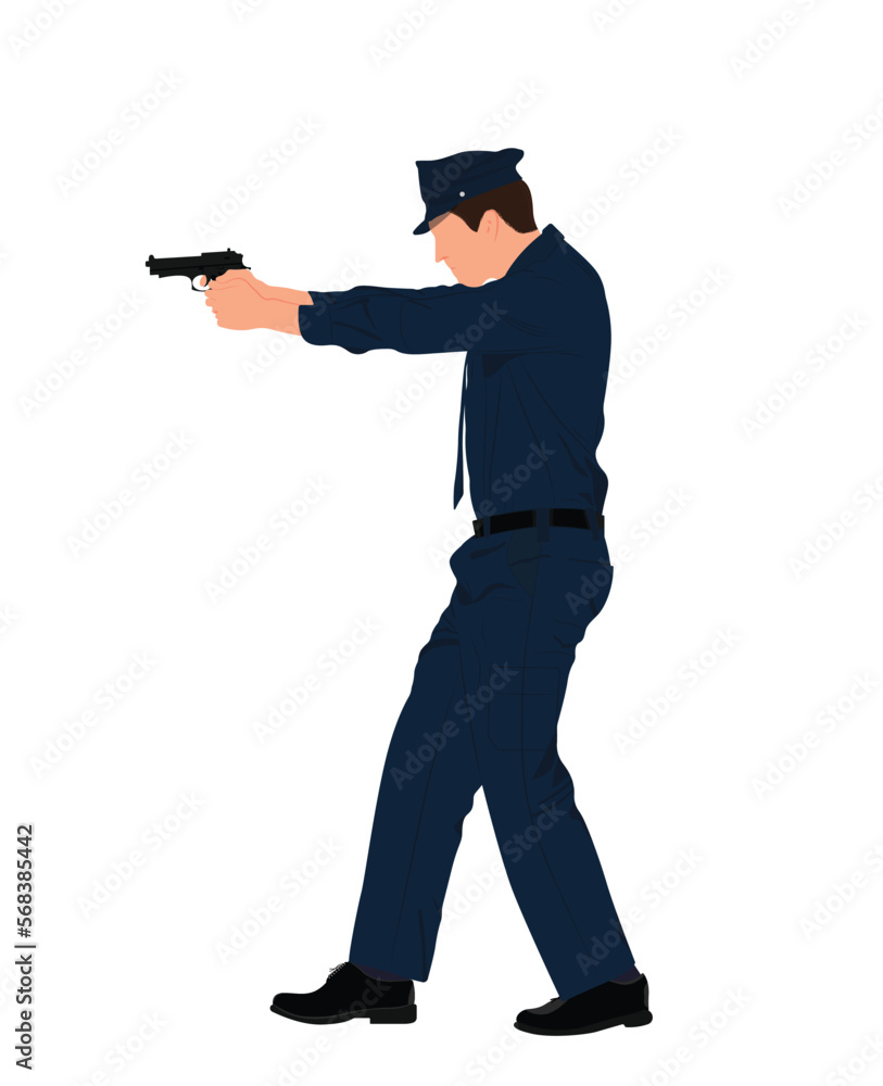Male Police Officer Shooting Illustration, Standing Policeman On Uniform Pointing Gun Flat Vector Male Police Officer Shooting Illustration, Standing Policeman On Uniform Pointing Gun Flat Vector