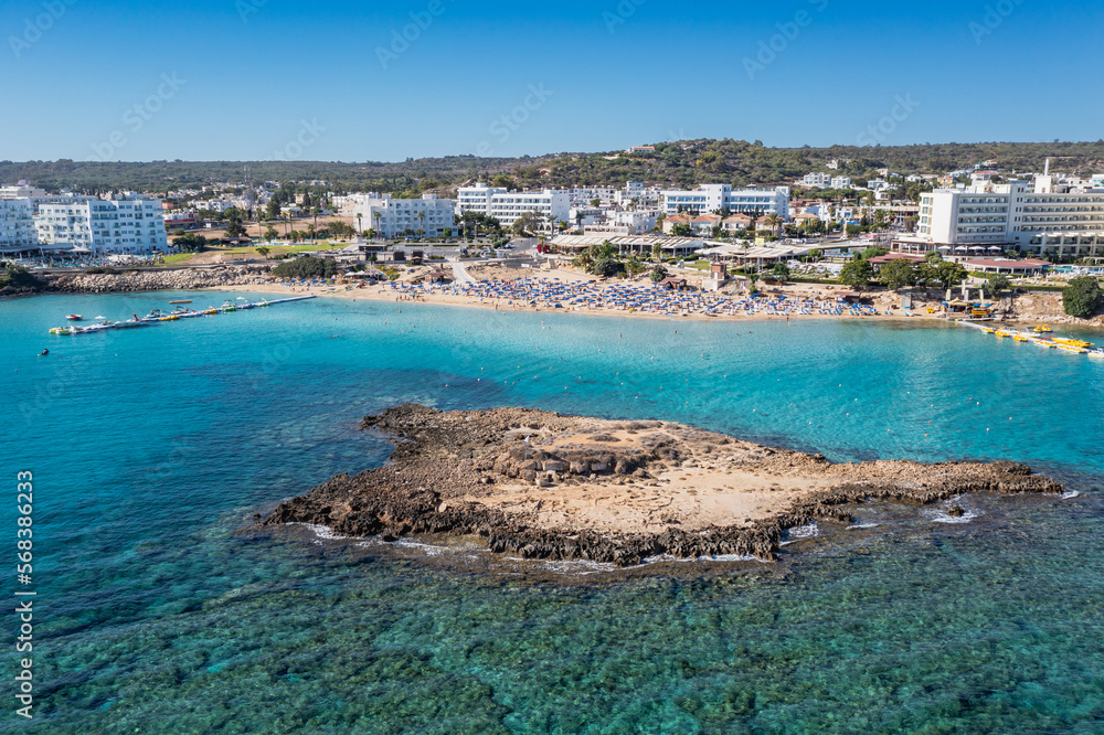Fig Tree Bay Islet and Fig Tree beach in Protaras resort in Famagusta District, Cyprus island country