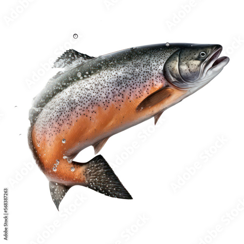 Salmon. 3d render illustration. Salmon fish in realistic style on transparent background. Generative AI. photo