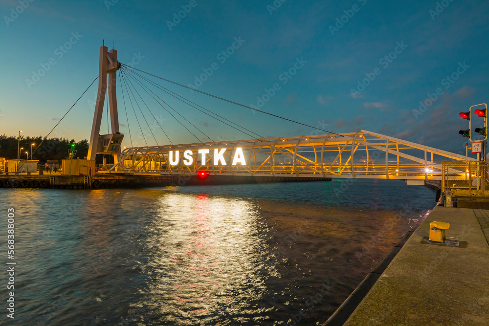 Ustka, Poland - 06.01.2023: Panorama of Ustka at night. Ustka, Pomerania