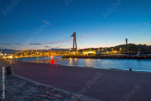 Ustka, Poland - 06.01.2023: Panorama of Ustka at night. Ustka, Pomerania