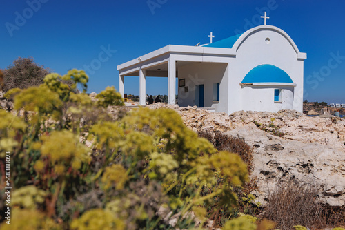 Small orthodox chapel dedicated to Ayioi Anargyroi in Cape Greco National Forest Park in Cyprus photo