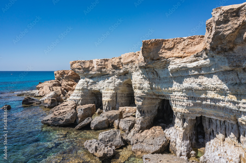 Famous Sea Caves in Cape Greco National Forest Park in Cyprus