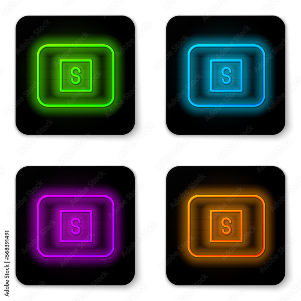 Glowing neon line Stop media button icon isolated on white background. Black square button. Vector Glowing neon line Stop media button icon isolated on white background. Black square button. Vector