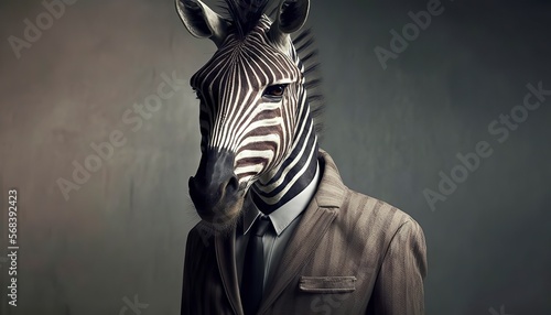 portrait of a Grevys Zebra in a business suit, ready for action photo