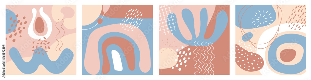 Square backgrounds with abstract organic shapes in pastel colors ...