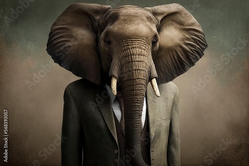 Portrait of a African Elephant in a business suit ready for action.