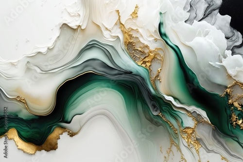 abstract background alcohol ink green gold white
