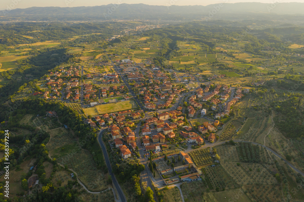 Drone photography of old italian mountain town