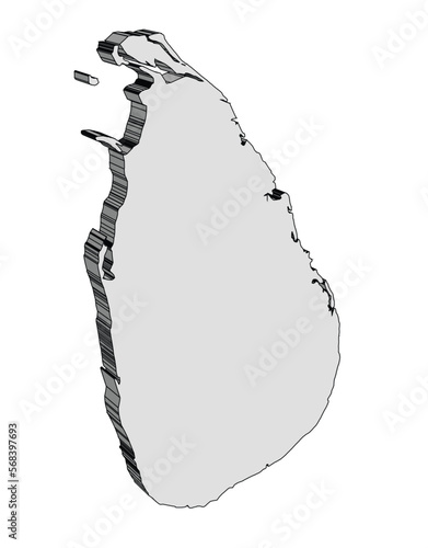 Sri Lanka 3D Map Isolated Silhouette