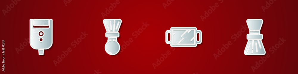 Set Electric razor blade for men, Shaving brush, Hand mirror and icon. Vector Set Electric razor blade for men, Shaving brush, Hand mirror and icon. Vector