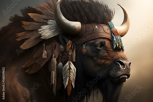 buffalo warrior created using Generative AI Technology photo