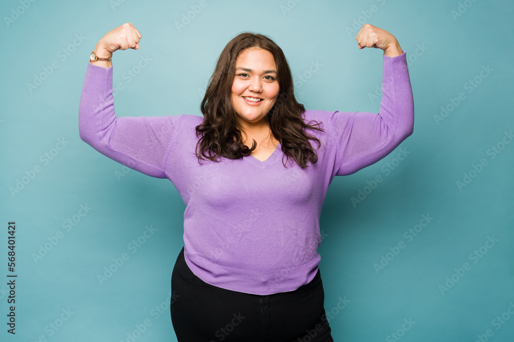 Fototapeta premium Powerful obese woman promoting body positivity