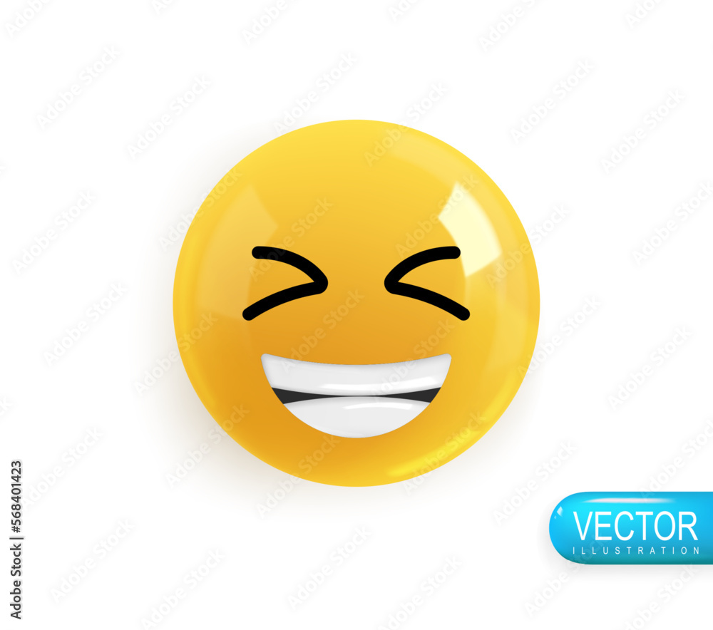 Fototapeta premium Emotion Realistic 3d Render. Icon Smile Emoji. Vector yellow glossy emoticons. PNG