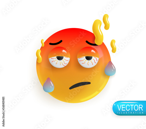 Emoji face. Realistic 3d design. Emoticon yellow glossy color. Icon in plastic cartoon style