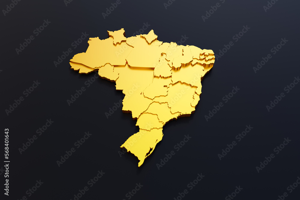 3d Golden Brazil Map on black background