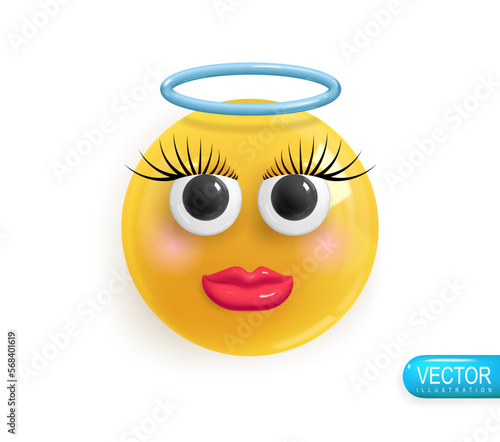 Emoji face. Realistic 3d design. Emoticon yellow glossy color. Icon in plastic cartoon style