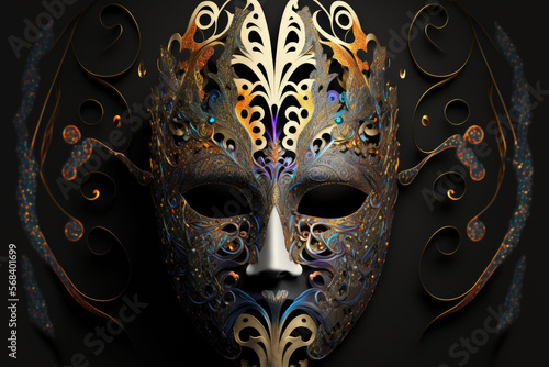 Intricately decorated Halloween mask. Generative AI