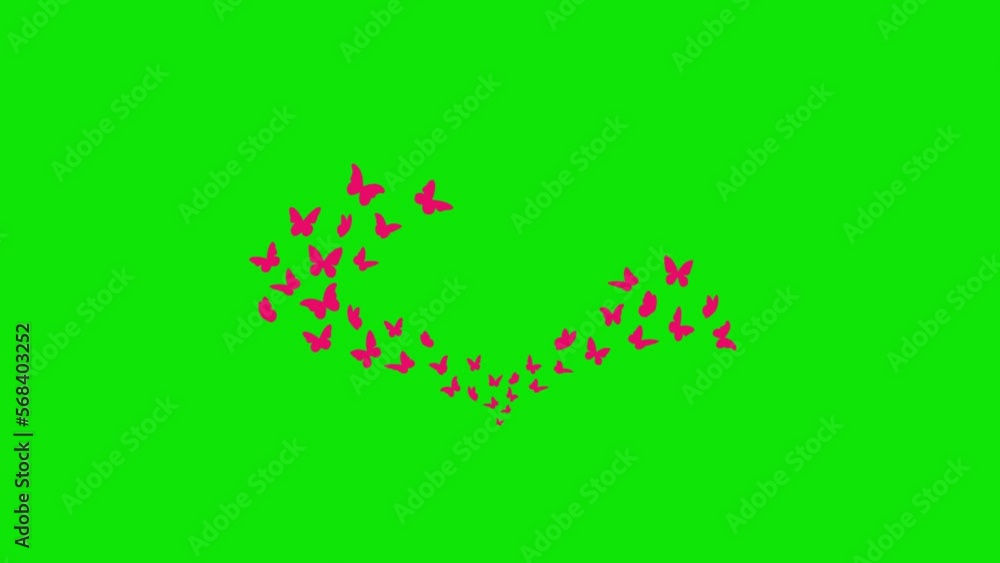 Flying butterflies form heart shapes on a green screen. Flying Love butterflies animation with key color. Women's day, Valentine's Day, and Wedding day animation. Chroma color. Flying butterflies form heart shapes on a green screen. Flying Love butterflies animation with key color. Women's day, Valentine's Day, and Wedding day animation. Chroma color.
