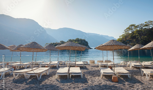 Oludeniz beach is Blue Flag coast is best beaches in Turkey  Fethiye Mugla province. autumn vibe without people.