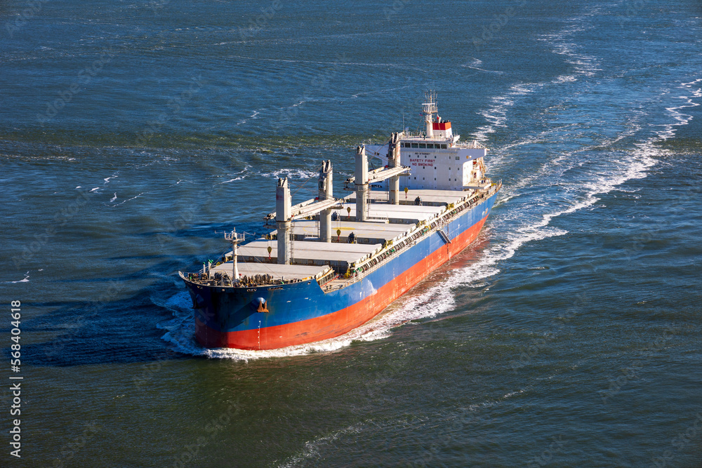 Bulk carrier underway in San Francisco Bay heading for the Pacific Ocean 