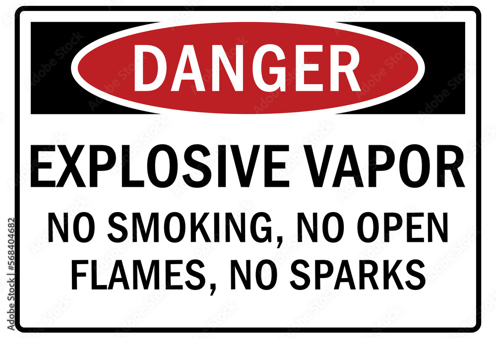 Fototapeta premium Explosive hazard sign and labels explosive vapor no smoking, open flames no sparks