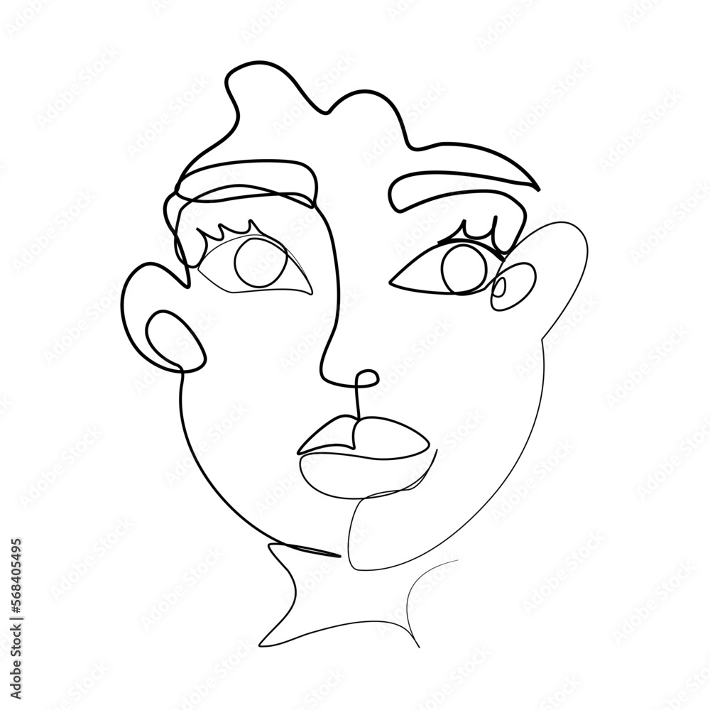 One line portrait of a woman hand drawn abstract face minimal art style One line portrait of a woman hand drawn abstract face minimal art style