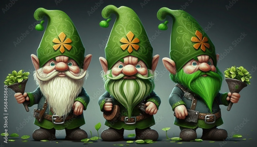 Saint Patricks' day cartoon gnomes, generative ai 