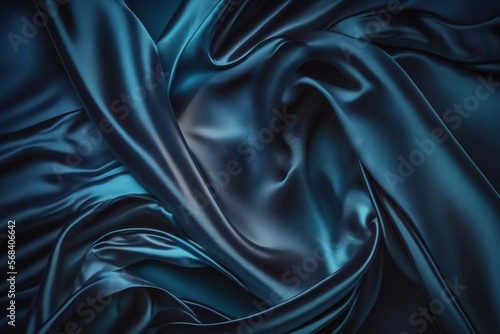  a blue silk fabric with a very large amount of folds on the side of the fabric and the fabric is very soft and smooth, it looks like silk.  generative ai photo