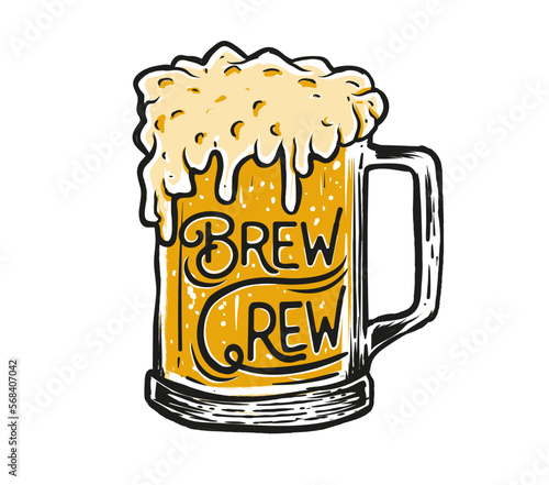 glass of cold beer, brew crew on a club illustration
