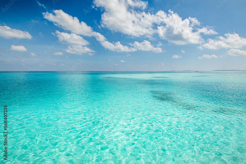 Tranquil relaxing blue sunny sky ocean lagoon. Dream nature beautiful seascape. Meditational inspirational infinity positive energy ecology Earth concept. Peaceful abstract nature sea view background