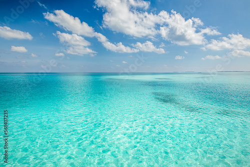 Tranquil relaxing blue sunny sky ocean lagoon. Dream nature beautiful seascape. Meditational inspirational infinity positive energy ecology Earth concept. Peaceful abstract nature sea view background