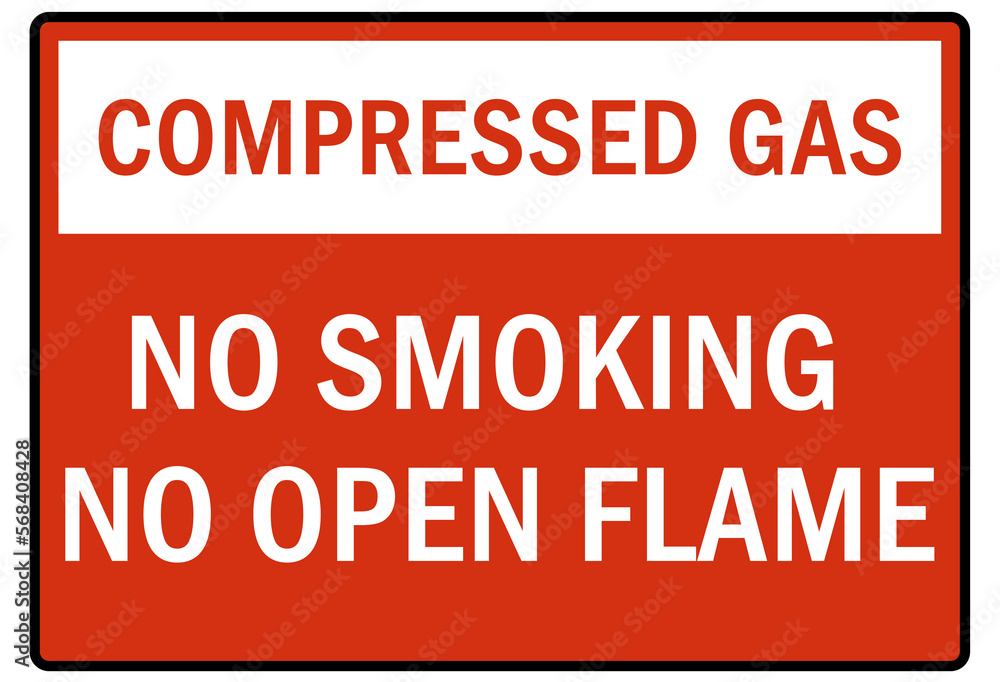 Flammable gas warning sign and labels compressed gas, no smoking no open flame Flammable gas warning sign and labels compressed gas, no smoking no open flame