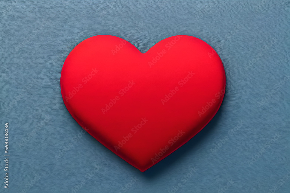 Red heart on blue background with copy space created with Generative AI technology Red heart on blue background with copy space created with Generative AI technology